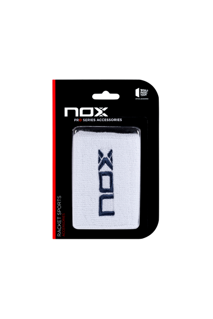 NOX Sports Wristbands in White with Blue Logo