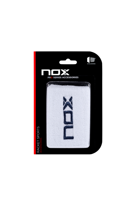 NOX Sports Wristbands in White with Blue Logo