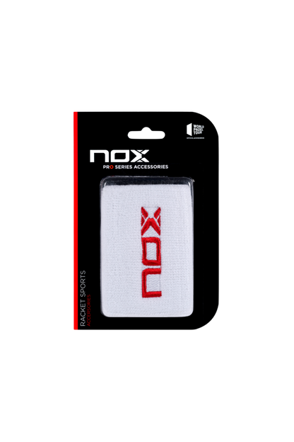 NOX Sports Wristbands in White with Red Logo