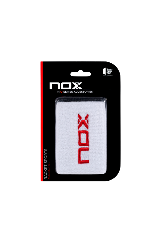NOX Sports Wristbands in White with Red Logo